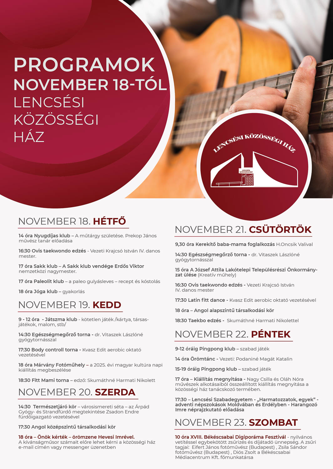 Heti programajánló - Lencsési Közösségi Ház