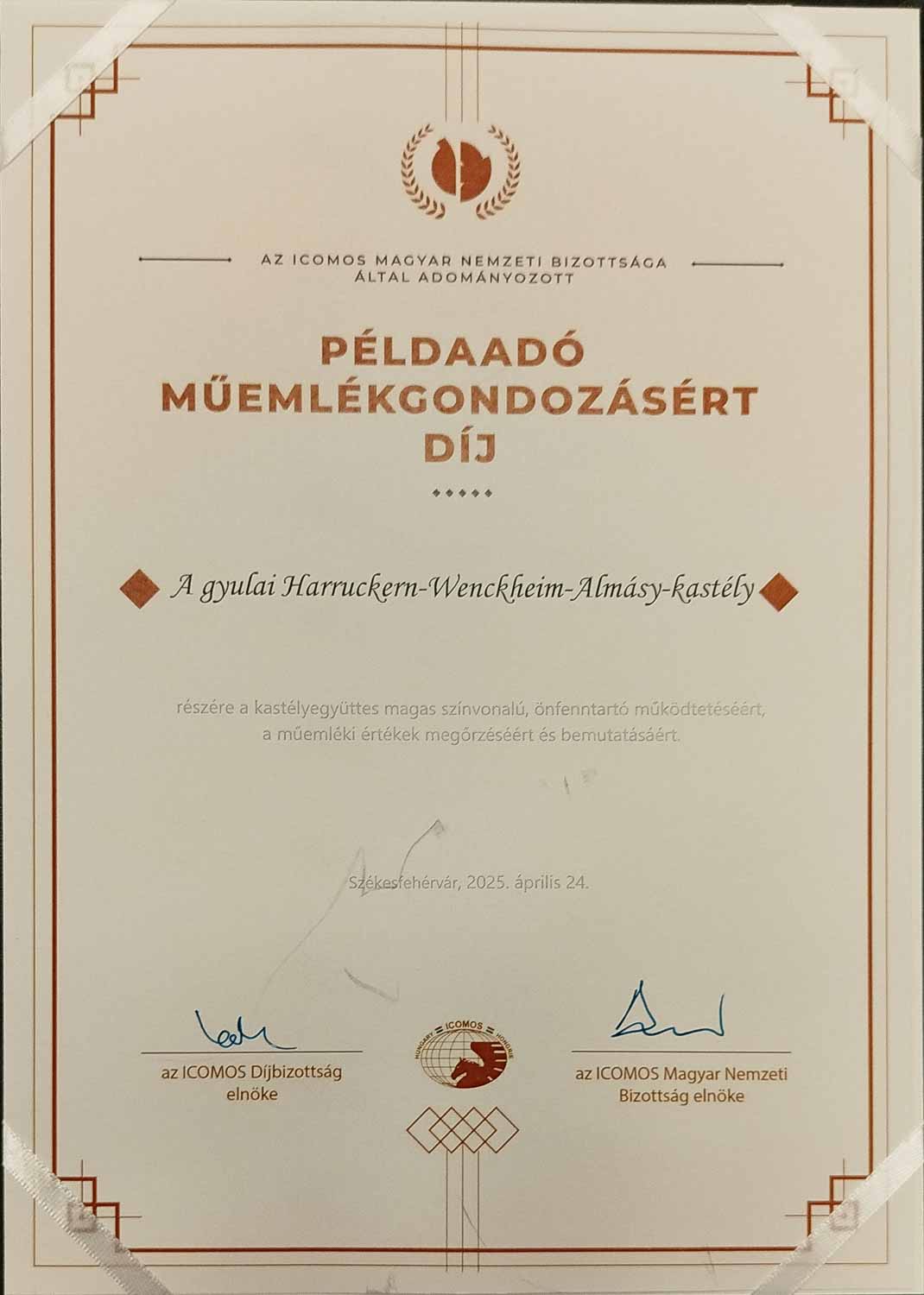 műemlékgondozás díj