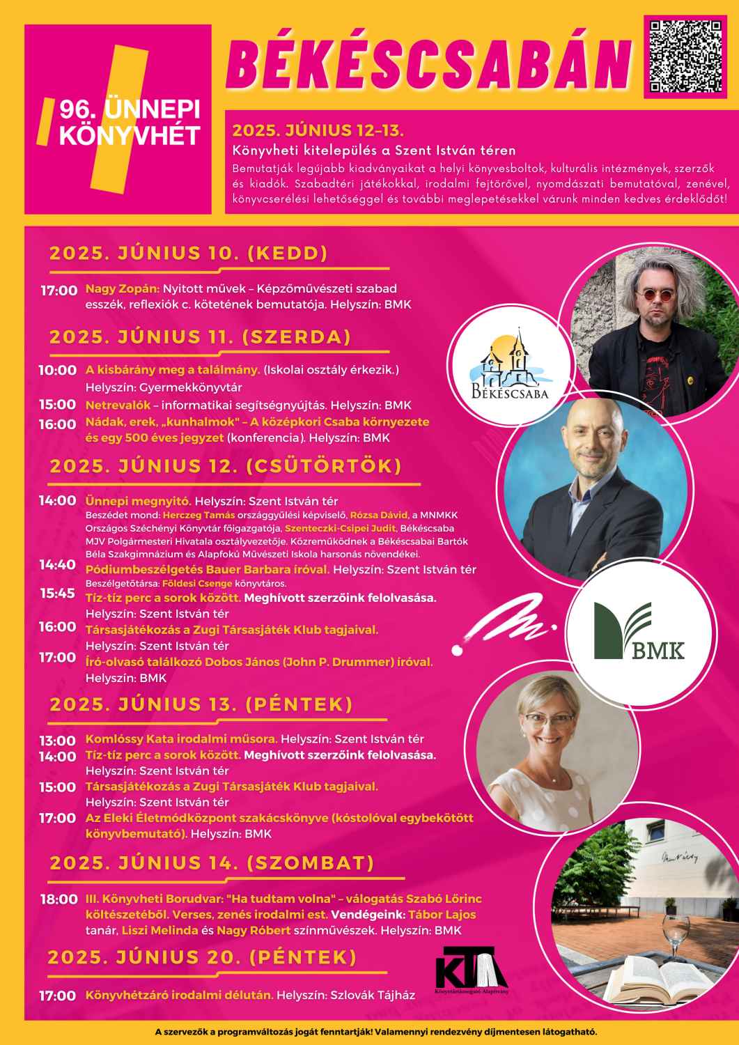 96. Ünnepi Könyvhét 2025. június 10. és 14. között Békéscsabán