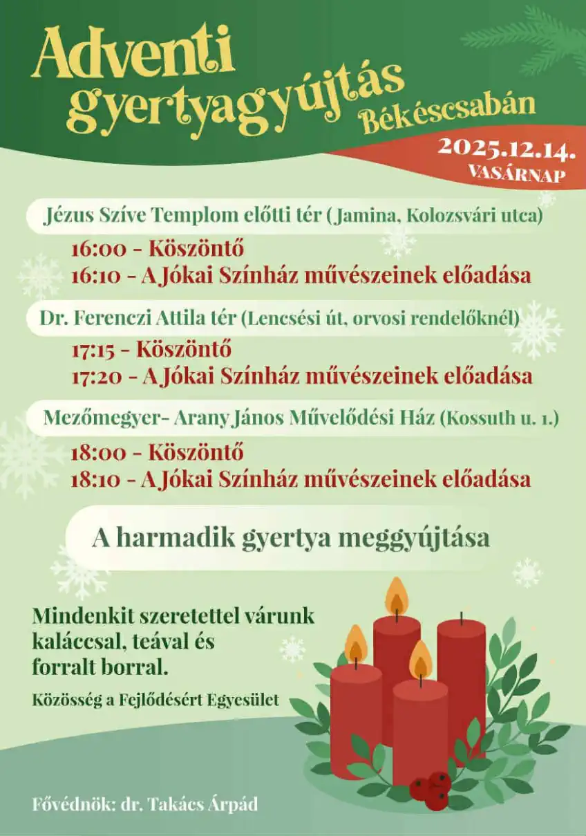 Adventi gyertyagyújtás Békéscsabán