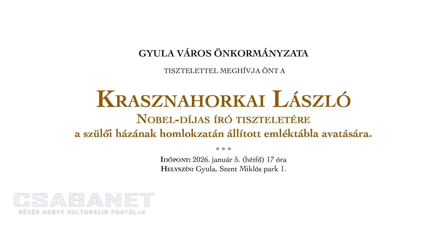 Meghívó - Emléktáblát avatnak Krasznahorkai László tiszteletére
