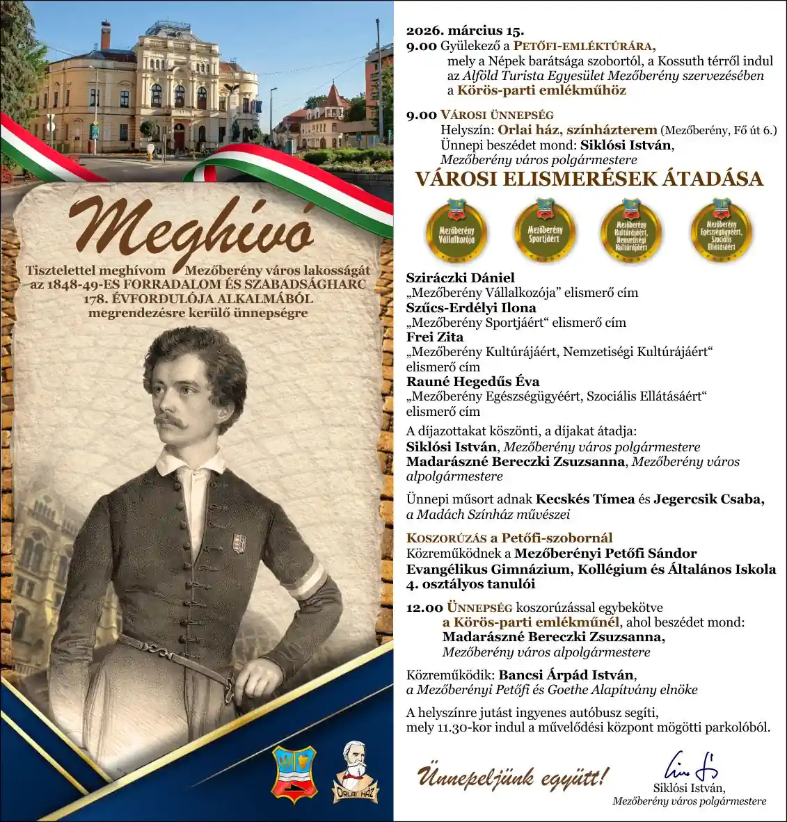 Városi ünnepség Mezőberényben - 2026. március 15. plakát