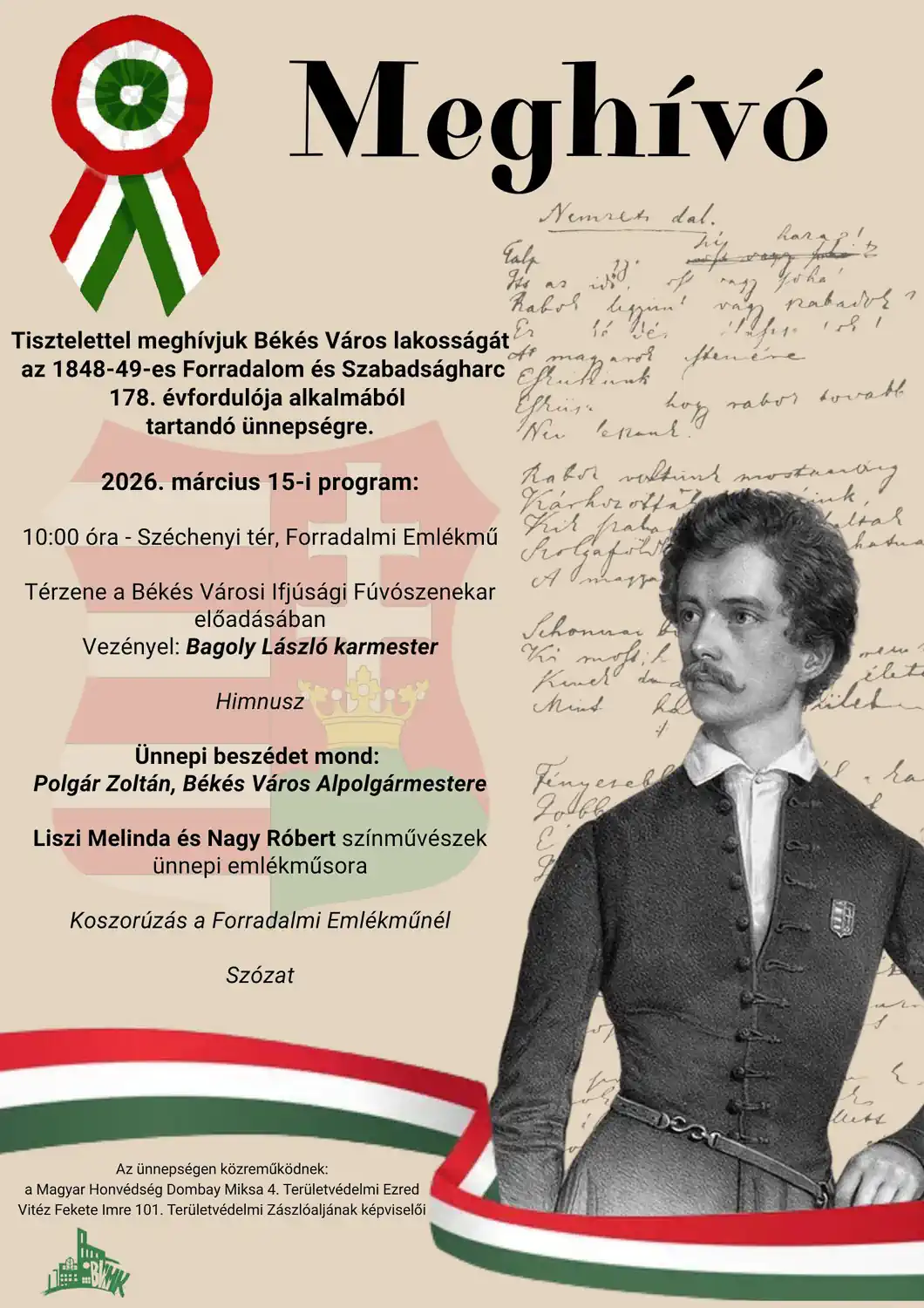 Városi ünnepség Békésen az 1848-49-es Forradalom és Szabadságharc évfordulóján - Plakát
