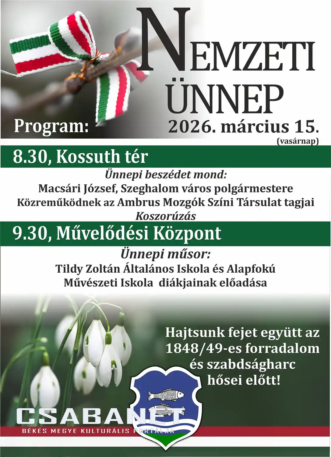 Nemzeti ünnep Szeghalmon - 2026. március 15.