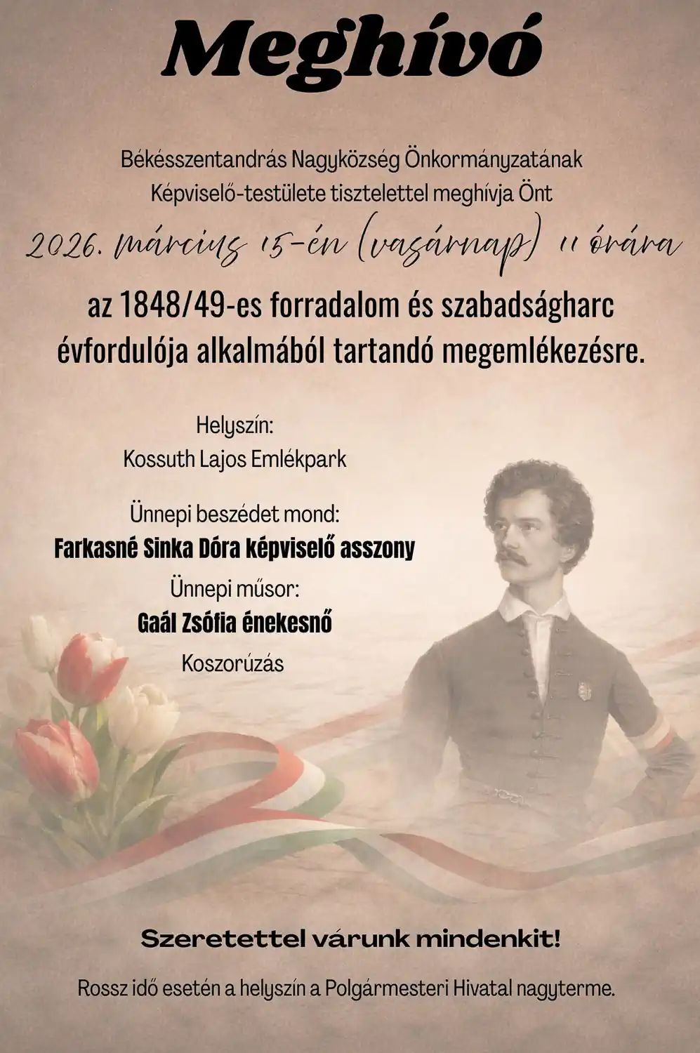Ünnepi megemlékezés Békésszentandráson március 15-én - Plakát