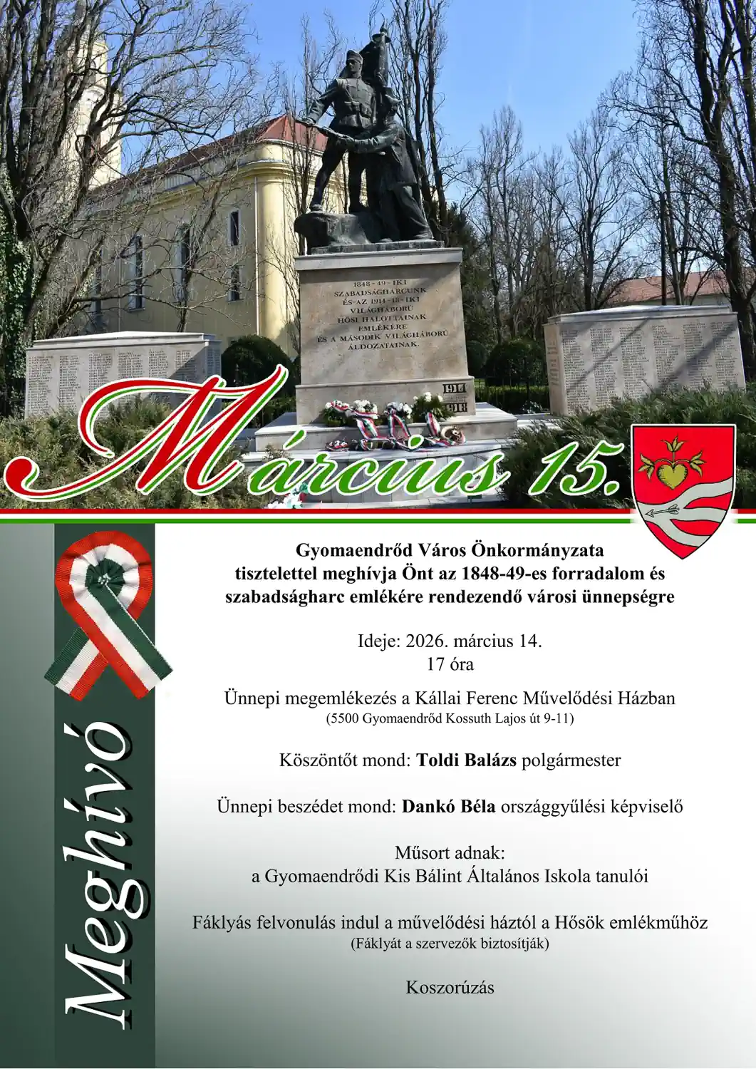 1848-49-es forradalom és szabadságharc emlékére rendezendő városi ünnepség