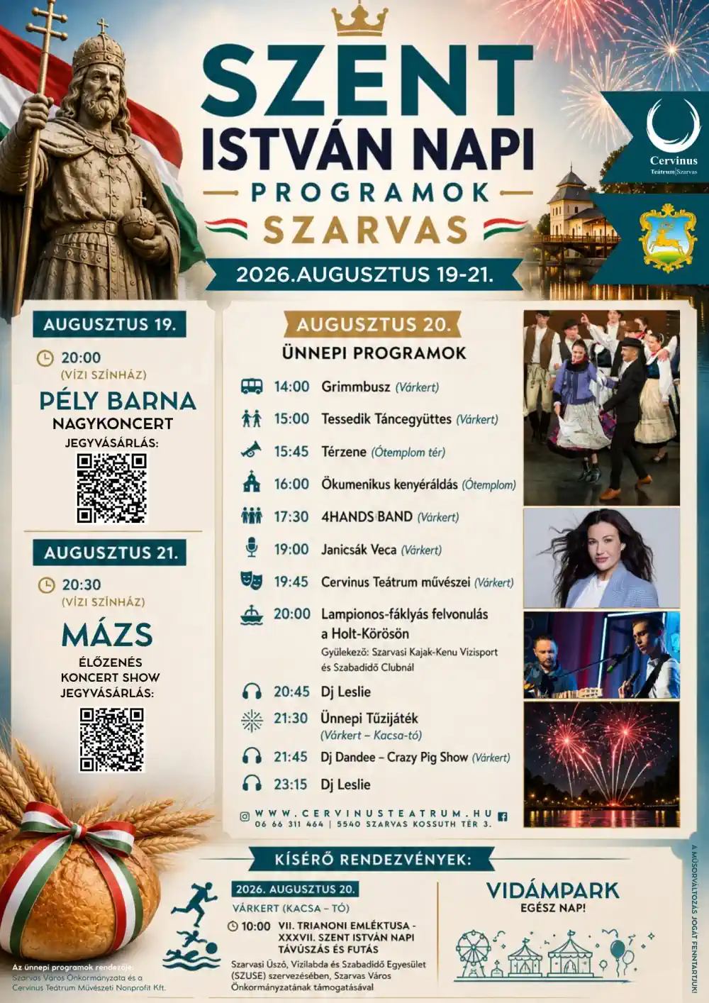 SZENT ISTVÁN NAPI PROGRAMOK - SZARVAS, 2026. augusztus 19-21. - Plakát