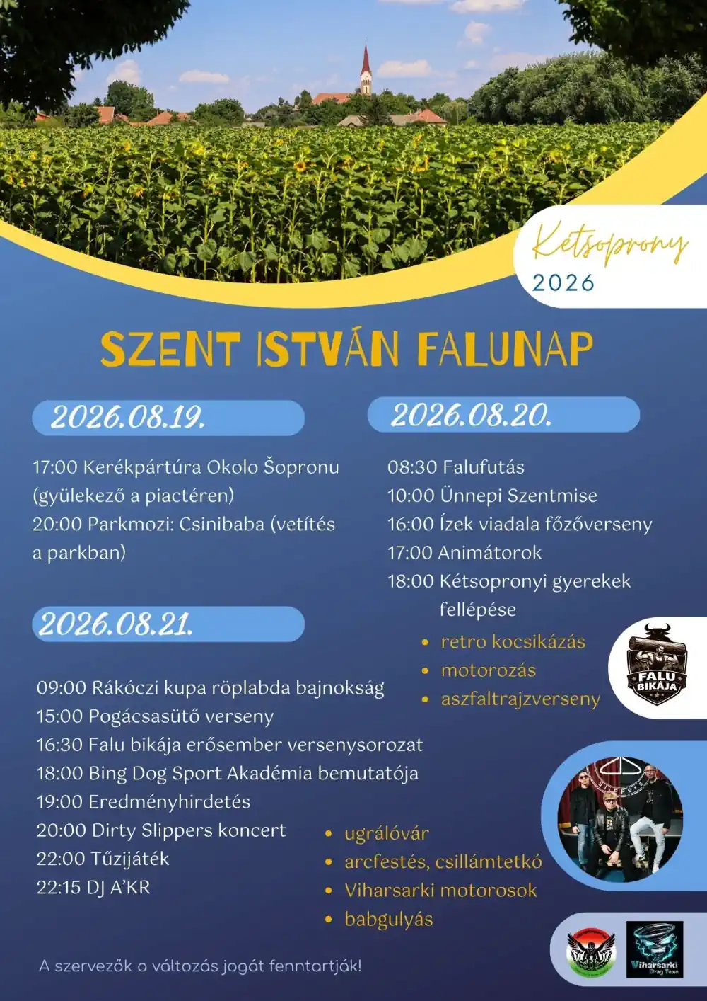 Kétsoprony - Szent István Falunap - 2026. augusztus 19-21. - Plakát