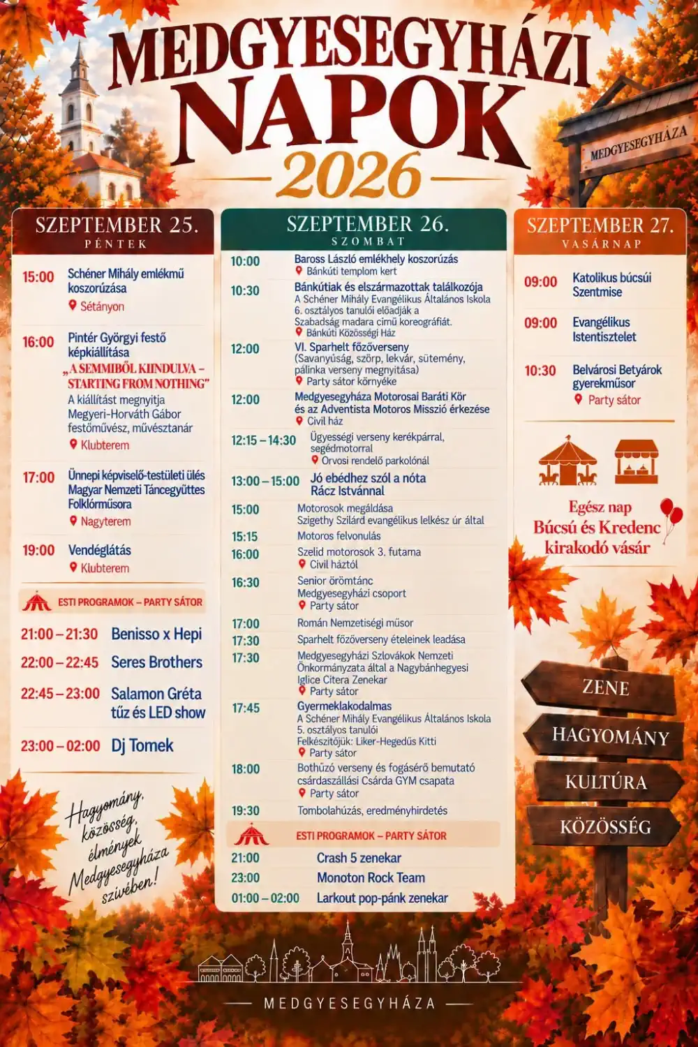 Medgyesegyházi Napok - 2026. szeptember 25-27. - Részletes program
